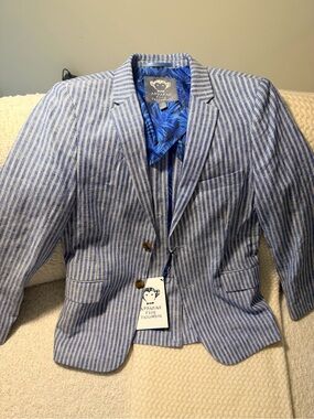 Appaman Blue and White Striped Blazer with Patterned Lining